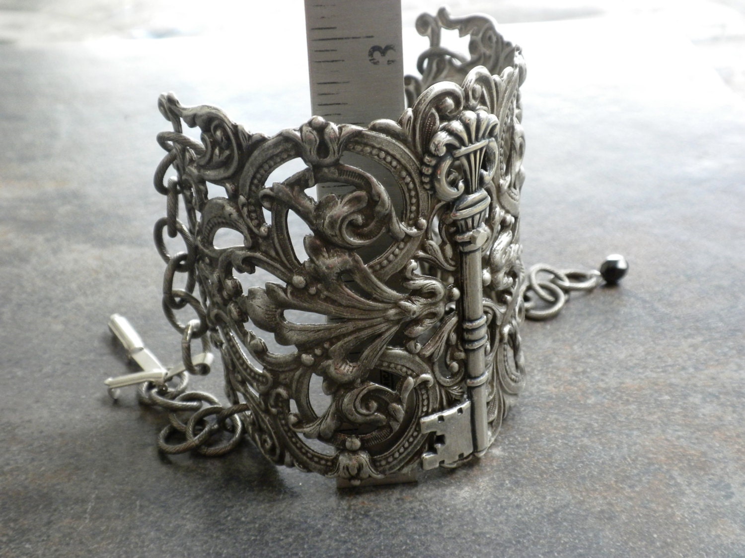 Steampunk Skeleton Key Silver Cuff Bracelet