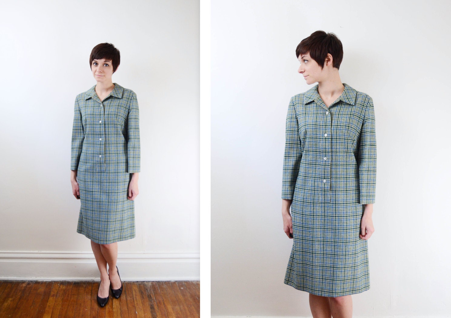 1960s Pendleton Plaid Shift Dress - S/M