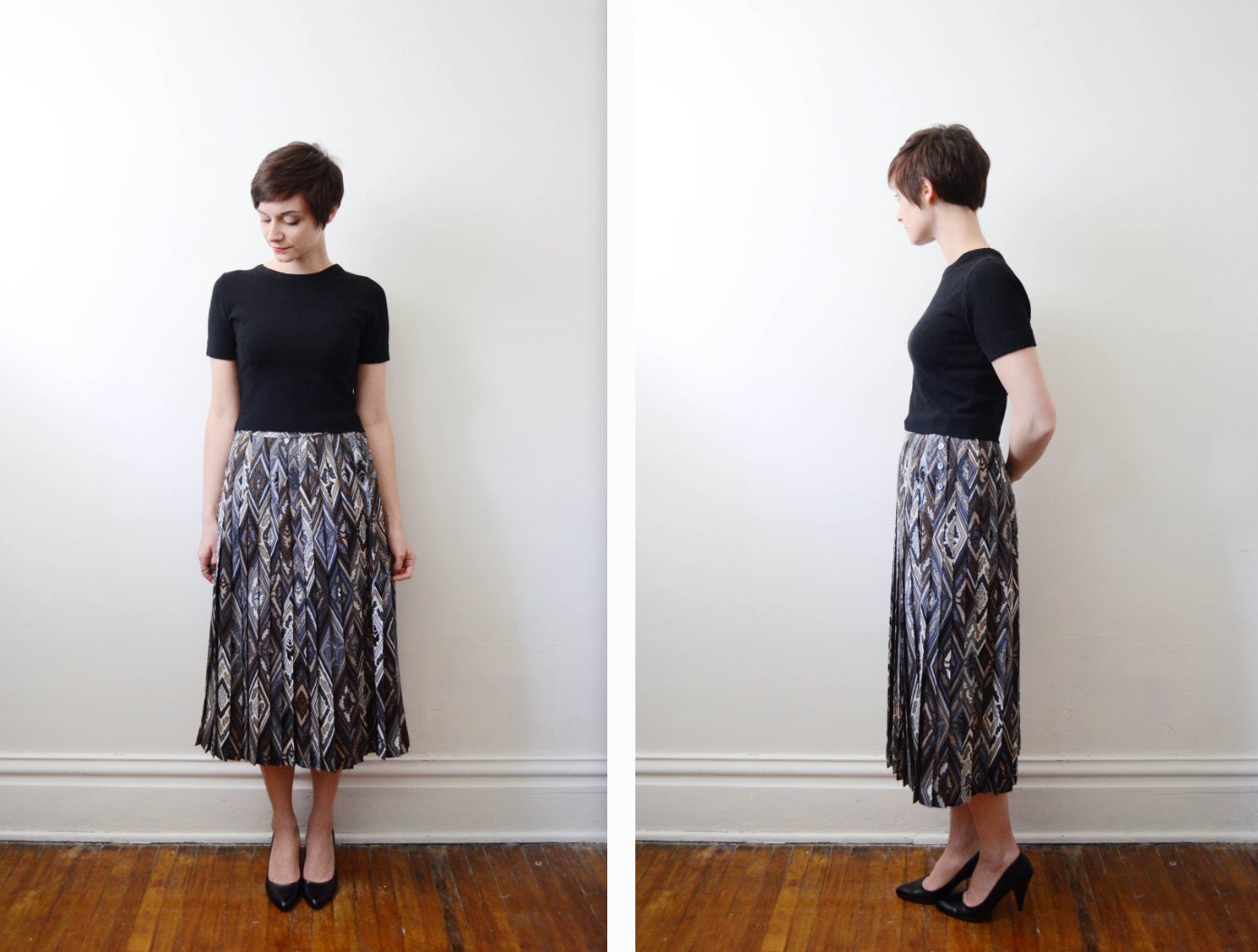 Jaeger 1970s Grey Wool Skirt - M