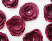 Red wine silk fabric flower applique decoration flowers x 10 sew on, glue on