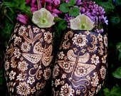 upcycled child's wooden shoes-wood burned- moth flower leaf style- ooak emblazoned design