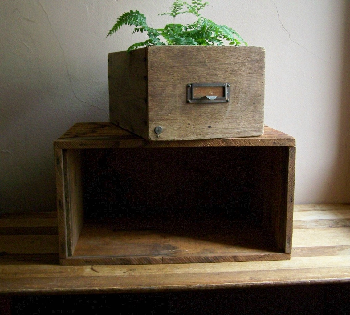 Vintage Weathered Wooden File Drawer Industrial Decor