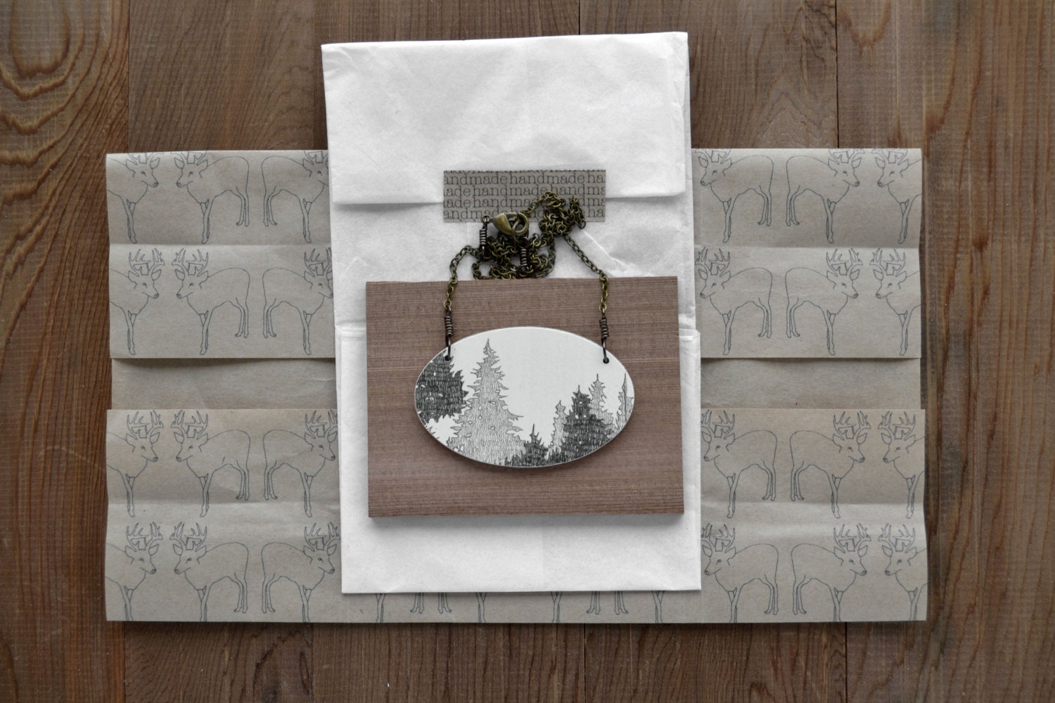 Canopy Necklace in Graphite - Wooden Tree Pendant