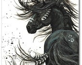 Majestic Mustang Black Stallion Native American Friesian Horse ArT 65-  11x14 Print by AmyLyn Bihrle