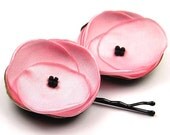 Fabric Flower Poppy Bobby Pins Hair Pins - Small Pair - Bubblegum - Girls - Women - Bridesmaids - Bridal - Prom