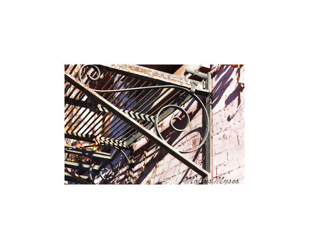 Industrial Photograph, Pink Photograph, Old Building, pink building iron fire escape 8x12 fine art print