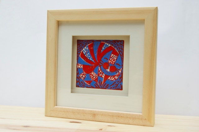 Lino print 'Afternoon Nap'