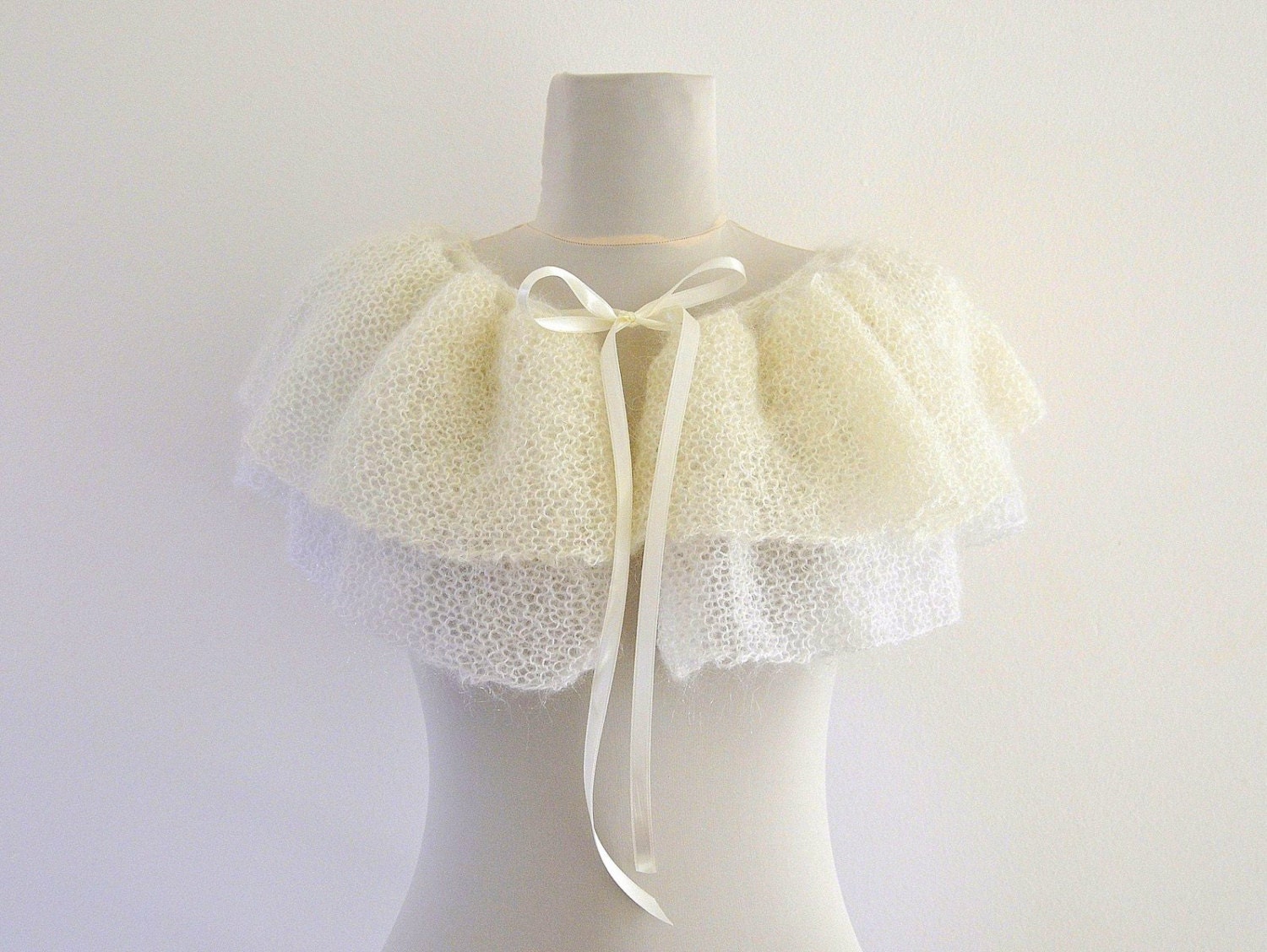 Bridal Cape Wedding Wrap Bridal Shrug Capelet Ivory White Mohair Romantic Dreamy MADE TO ORDER
