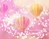 Dreamy Pink Yellow Balloon Photos, Baby Child Nursery Art, Carnival Hot Air Balloons, Whimsical Child Baby Decor 8" x 12"