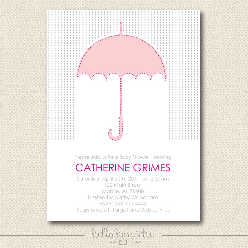 PRINTABLE Girl Umbrella Baby Shower Invite