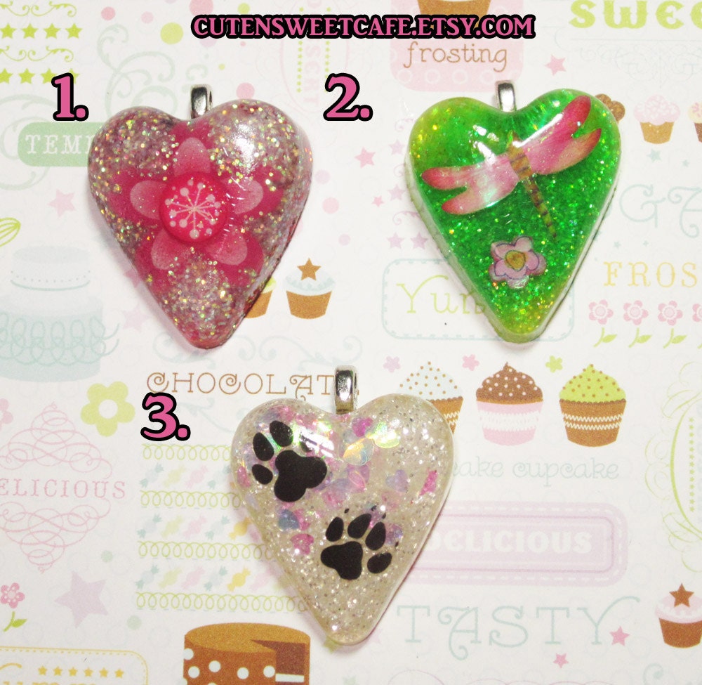 Heart Resin Charm Necklaces - Pick your OWN - OOAK - Nature