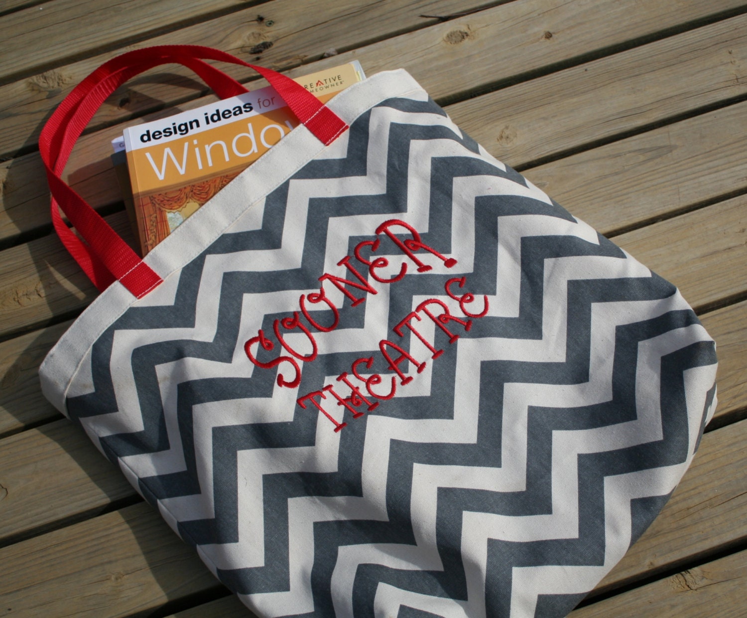 Grey Chevron Teacher Monogrammed Book Bag Tote Bag