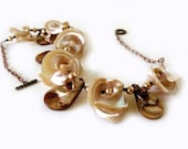 3D bib necklace. Mother of pearl shells. Flowers and leaves necklace. Rustic chunky boho