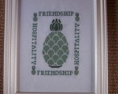 Hospitality And Friendship Pineapple Cross Stitch Picture In Green