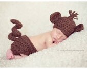 Stella Bs Baby Monkey Hat and Diaper Cover Set, Newborn Photography Prop, Free US Shipping
