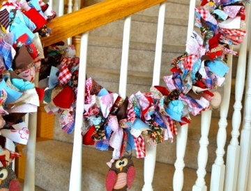Owl Garland in Red Blue and Brown