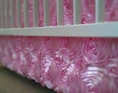 baby bedding crib skirt in ROSETTES  more colors silver gray,red,plum,blue,aqua,yellow