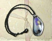 Seashell necklace - Purple seaglass - polymer clay pearl - braided hemp - bohemian - beach - gift - handmade