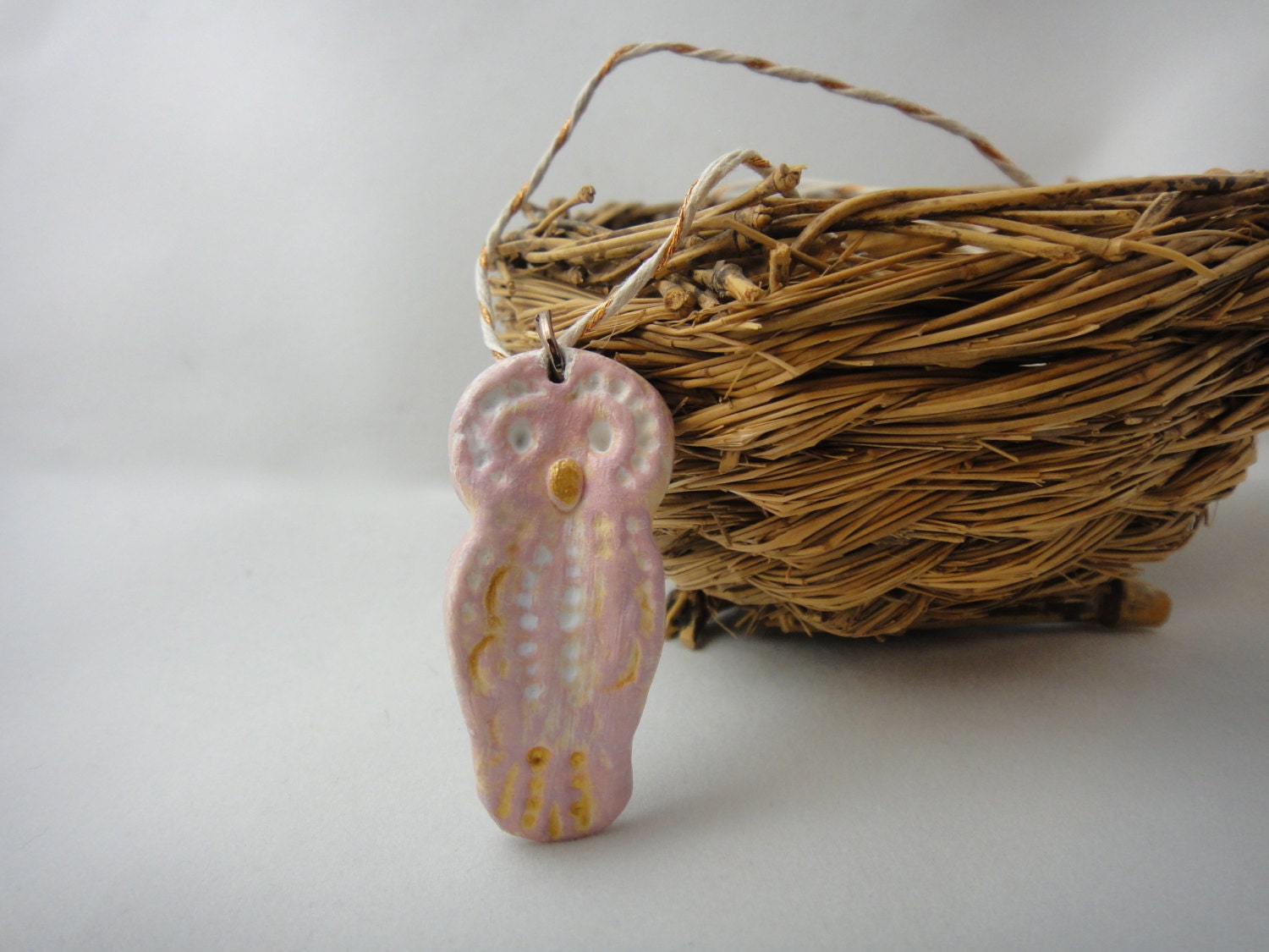 Owl necklace - pink - polymer clay - woodland - gift - unique animal jewelry - hand sculpted