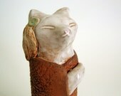 Cat Animal Spirit Guide Sculpture Clay Art Totem Power Animal Mystical White Kitty