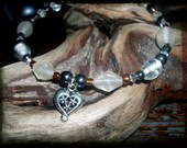 Buster's Pewter Daisy Heart Small/Toy Dog Necklace - OOAK