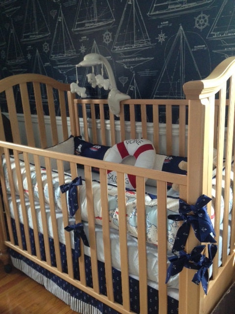 CUSTOM CRIB BEDDING: 3pc - Bumper, Sheet, Box Pleat Skirt