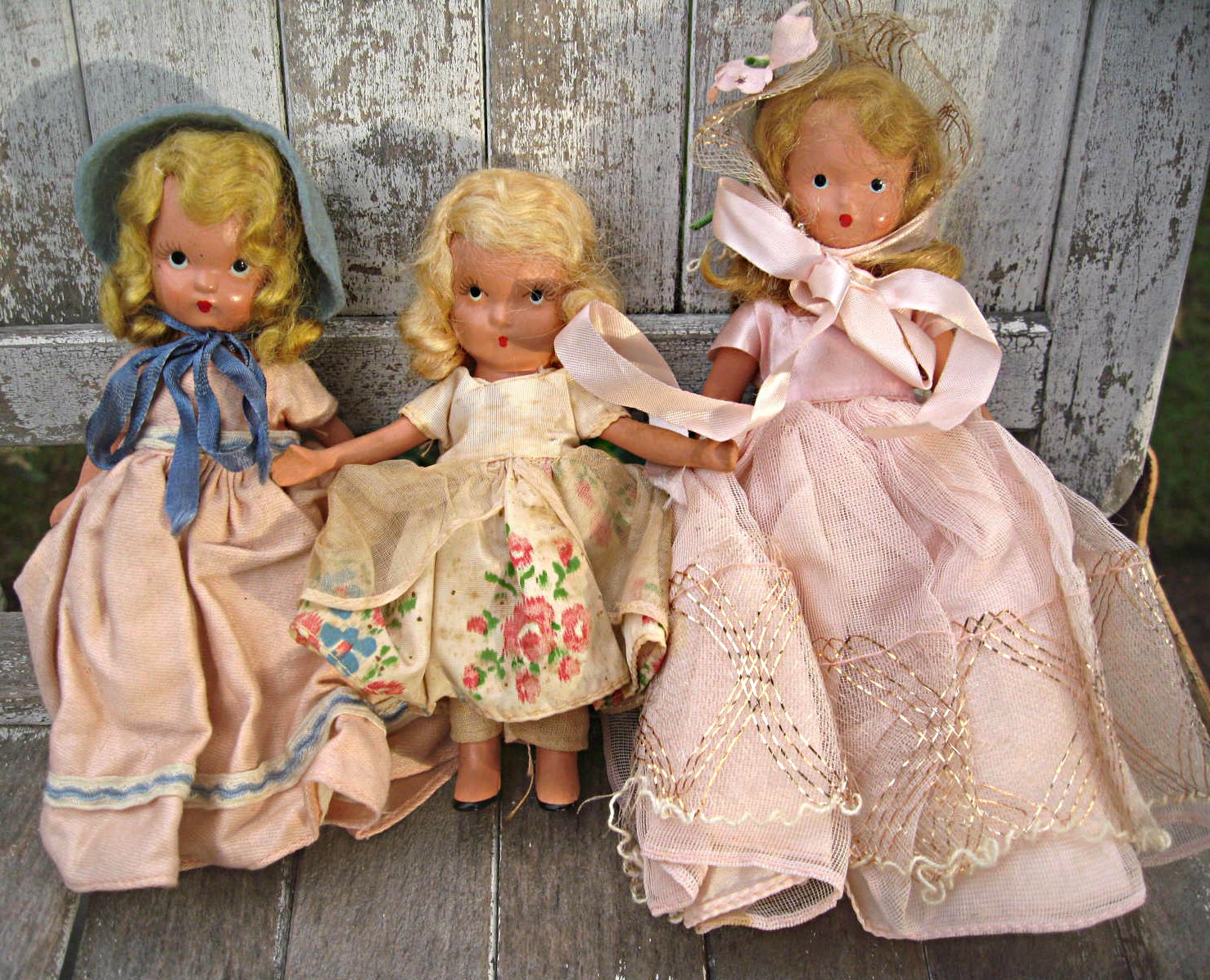 Vintage bisque dolls, Nancy Ann set of 3, instant collection of storybook dolls