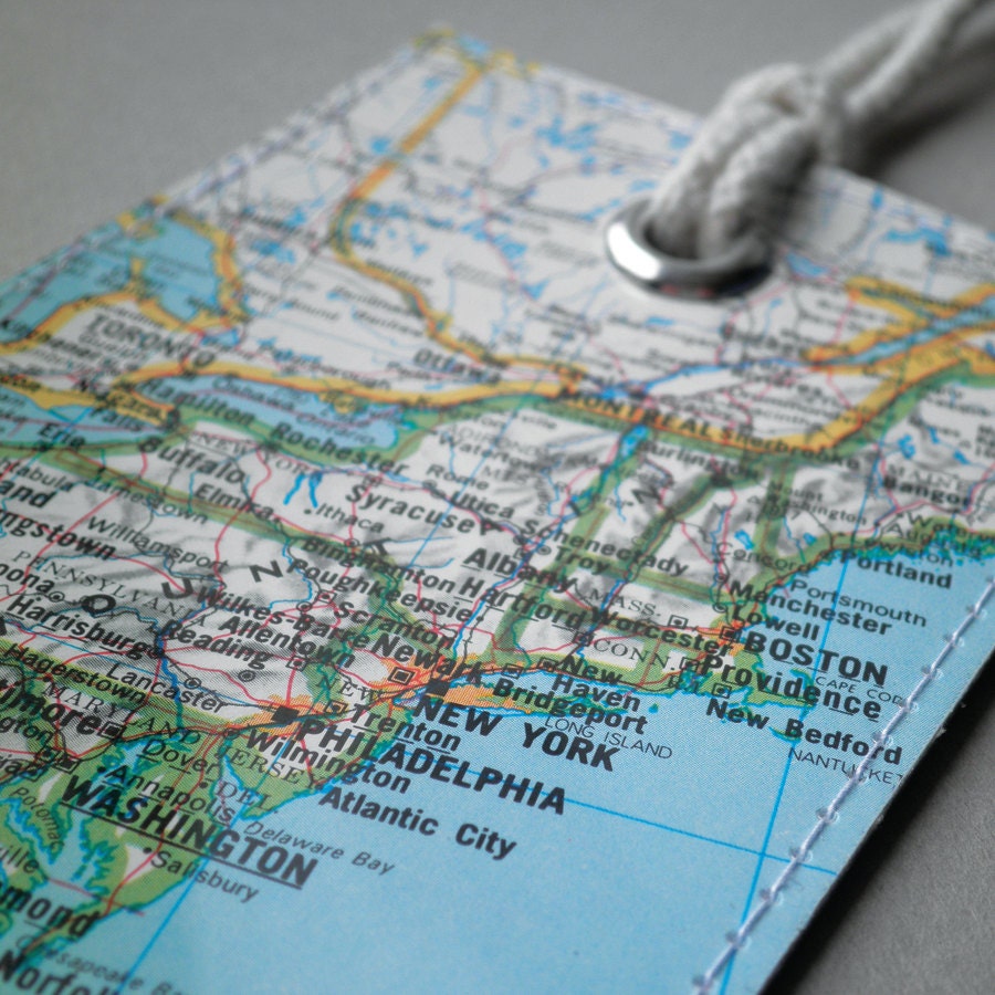 Northeastern United States luggage tag made with original map