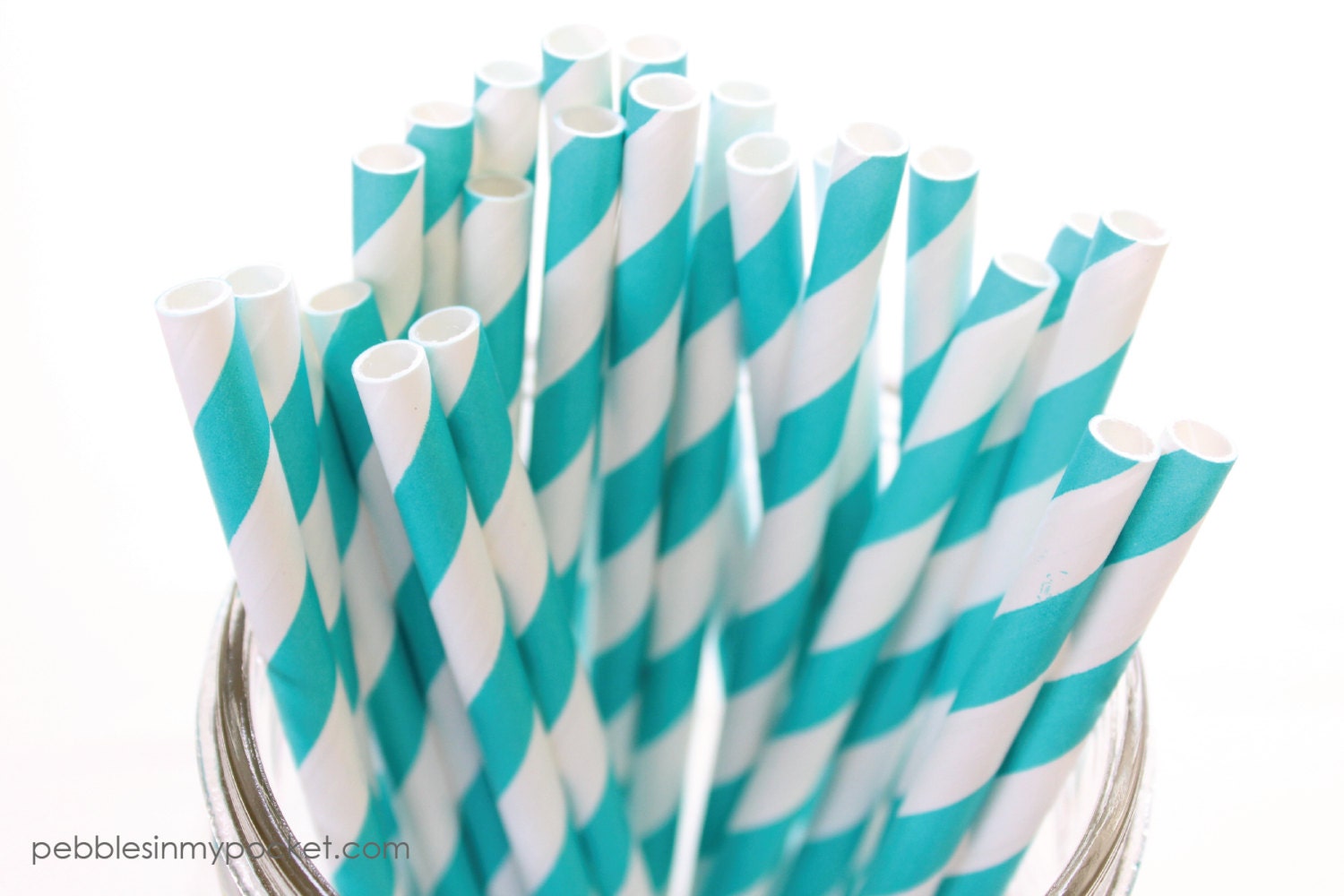 Paper Straws (25) Teal Stripe with FREE Flags