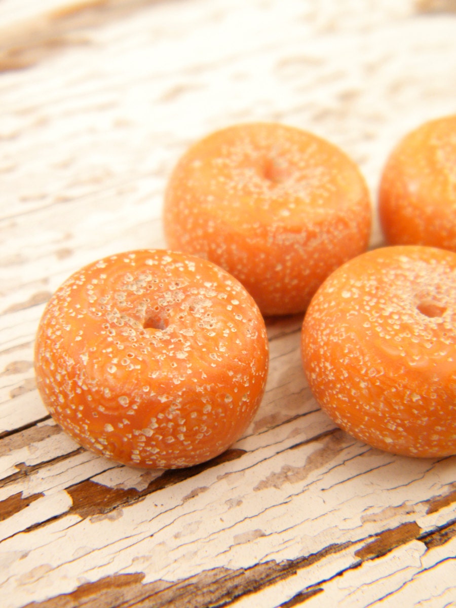 ONLY ONES Tangerine Orange sand-etched rondelles - set of 2 beads (ready to ship)