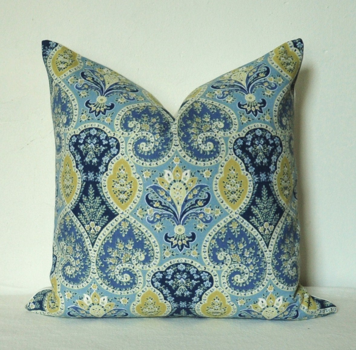 Pillow Cover - Deocrative Pillow - Throw Pillow - Toss Pillow - Paisley - 17.5x17.5 in - Blue - Chartreuse -