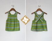 Handmade girls dress / vintage fabric pinafore style dress / 1 -2 years, green / grey and turquoise summer dress toddler