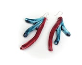 Coral earrings blue and burgundy Ceramic Jewelry
