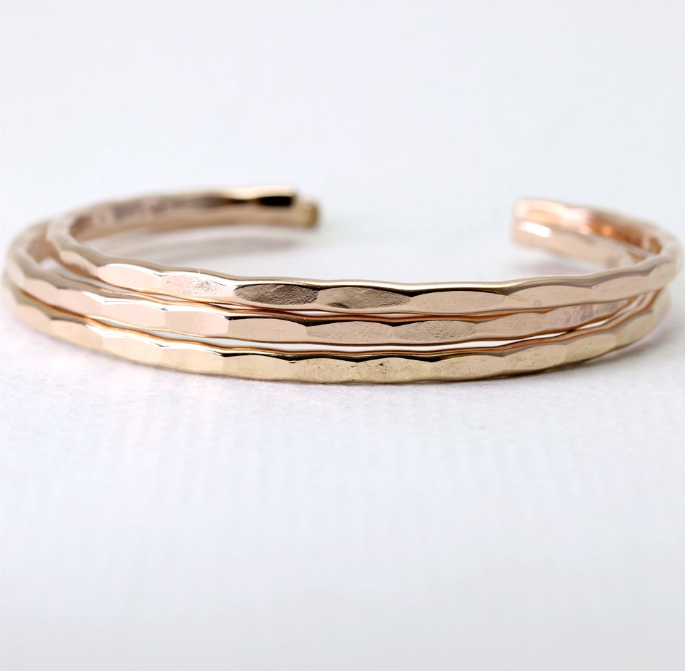 3 Medium Ophelia Cuffs in rose gold fill in your custom size, handmade stacking gold cuffs