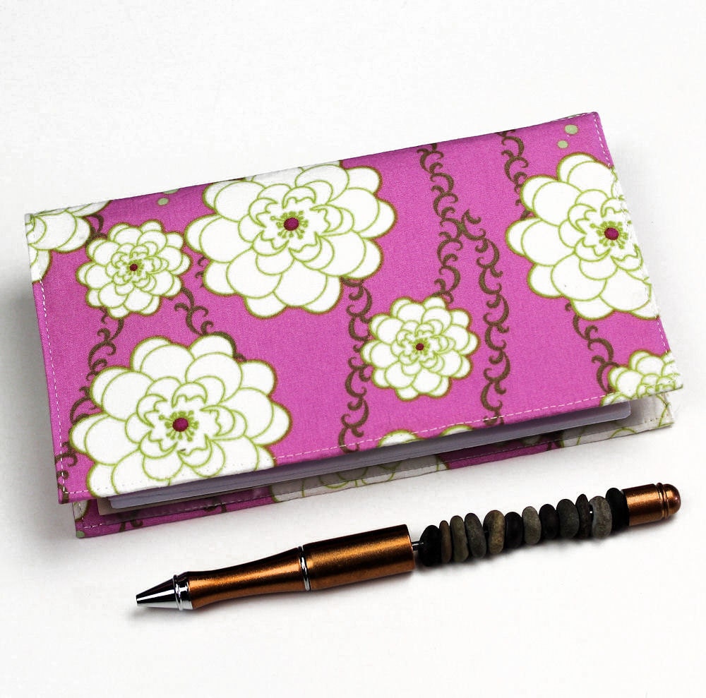 Pink Girly Girl Fabric Checkbook Cover for Duplicate Checks with Pen Holder