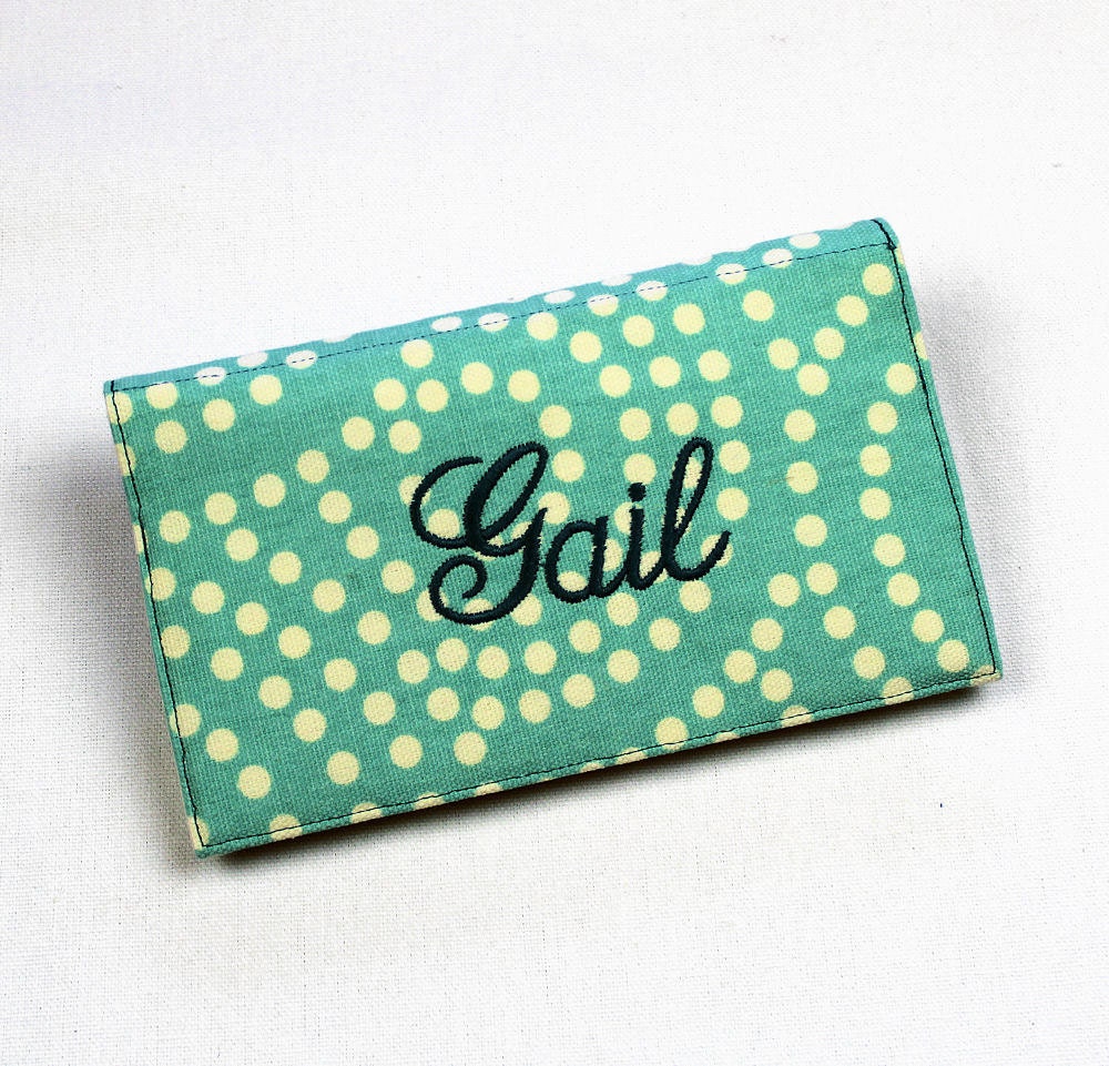 Custom Personalized Checkbook Cover for Duplicate Checks with Pen Holder -  in Orange, Aqua Blue or Gray Chevron Fabric