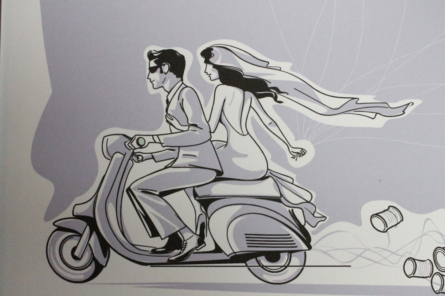 Wedding Guestbook for up to 100 guests-Couple on a Scooter - 18x24