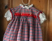 vintage toddler girl's navy red and white dress