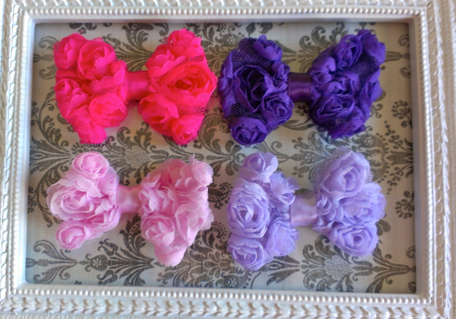 Pretty Girly colors, Rosette bow hair clips, set of 4, baby hair clips, toddler hair clips, teens hair clips