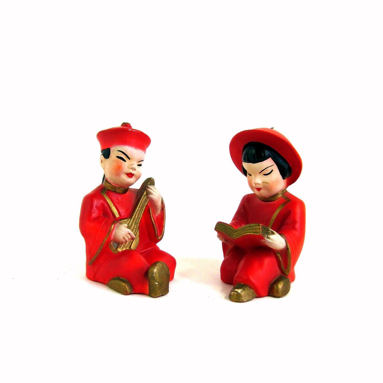 Chinese Man and Woman Chalkware Figurines 50s