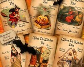 Vintage Halloween Witch Collage Sheet Digital Download Printable WItch Handbook Post Card Tags Decoration