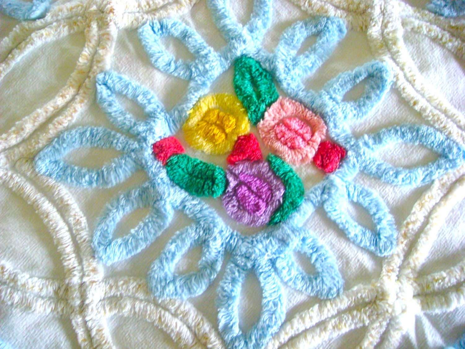 Sky Blue Plush Bouquet Vintage Chenille Fabric