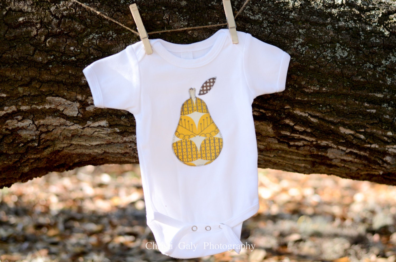 Baby Girl Clothes // Pear Clothing Onesie // One Piece // Size 0-3 months // Girls Clothing // Yellow and Gray