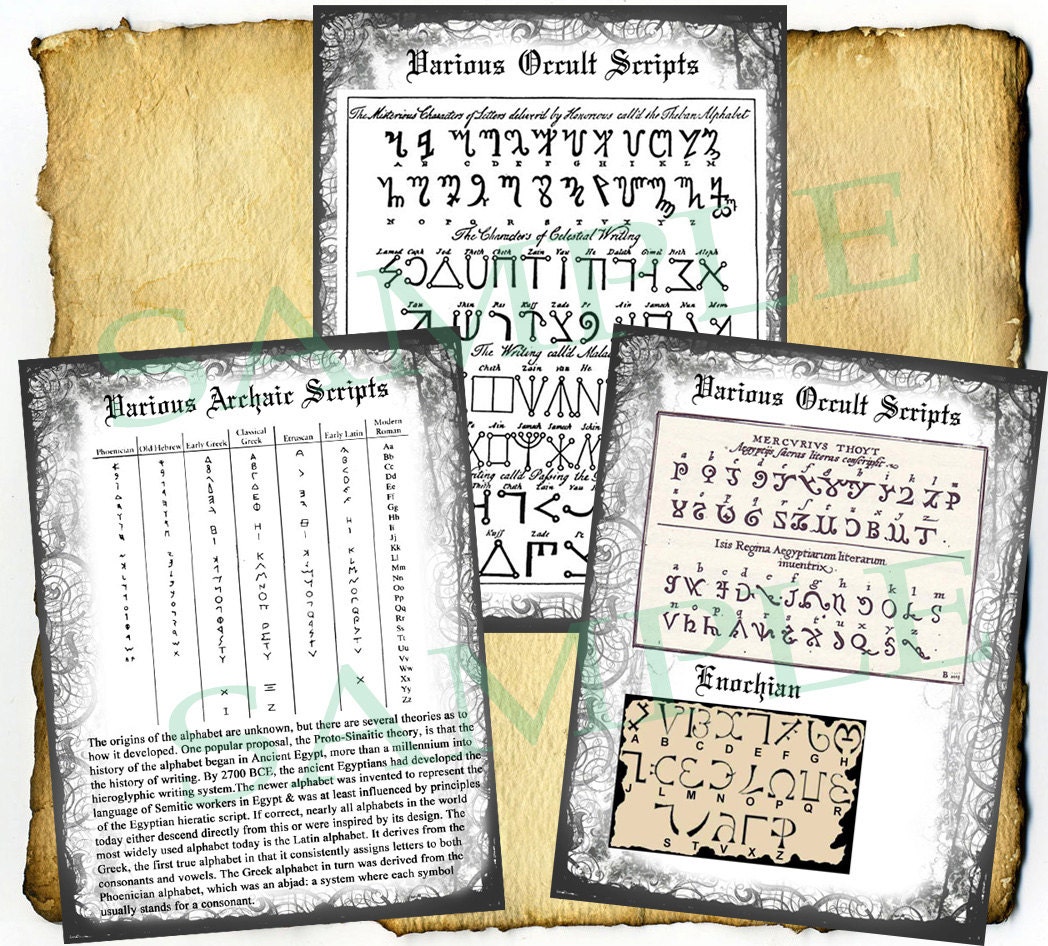Digital Book of Shadows 4 Pages - Various Occult Magickal Scripts - Ceremonial Witchcraft Alphabets Symbols Writing