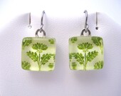 Green Flower 1/2" Glass Tile Earrings Handmade