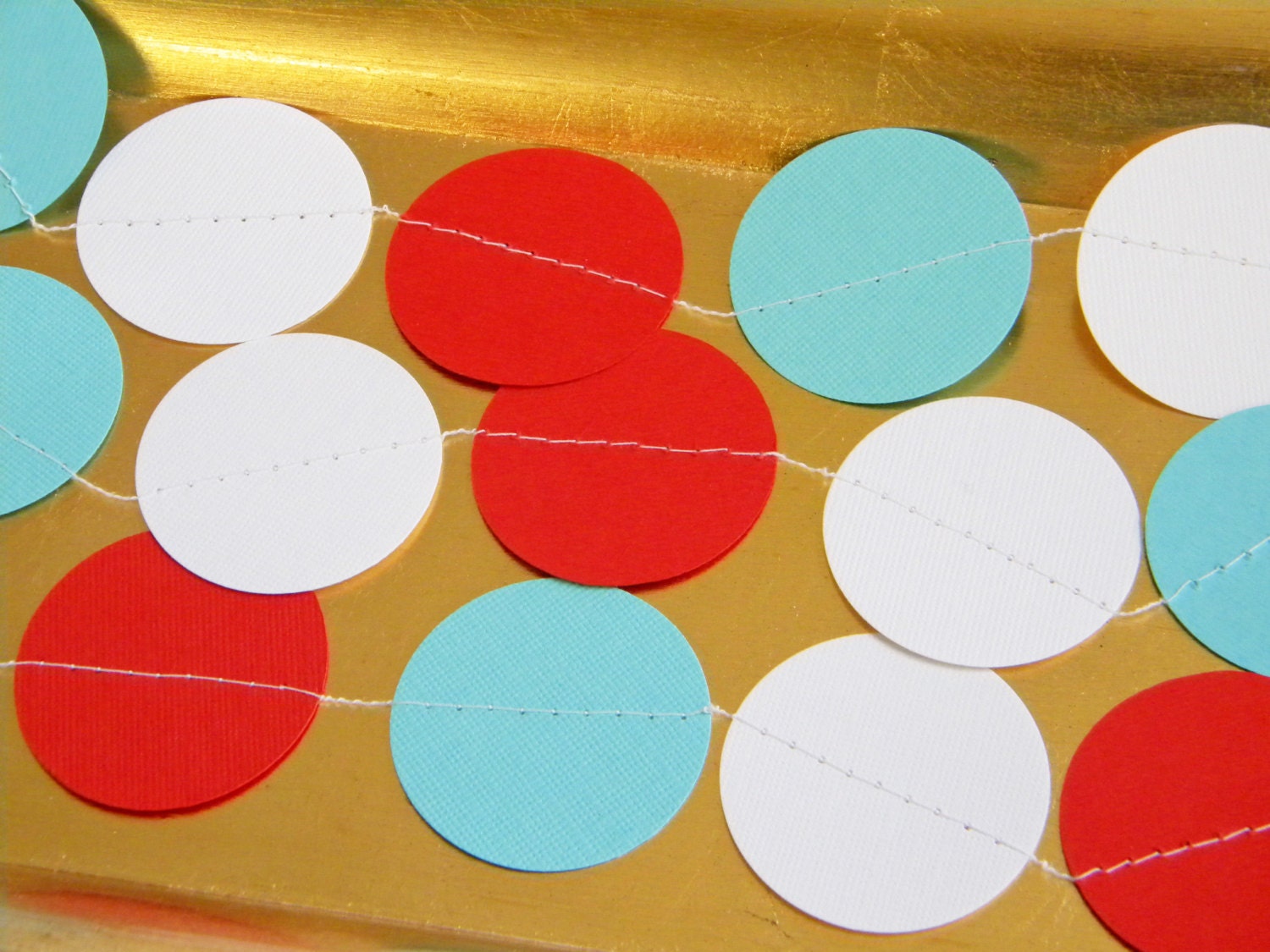Circus Theme Red White Aqua Party Decoration Paper Garland Birthday Party, Nursery, Baby or Bridal Shower 10 feet