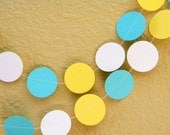 Yellow White Turquoise Party Decoration Paper Garland Birthday Party, Nursery, Baby or Bridal Shower 10 feet