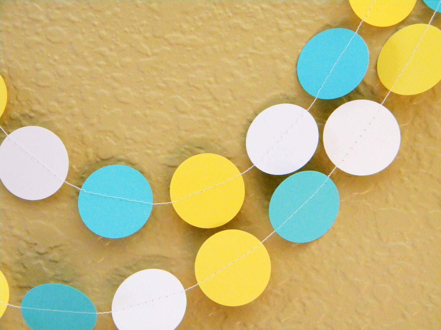 Yellow White Turquoise Party Decoration Paper Garland Birthday Party, Nursery, Baby or Bridal Shower 10 feet