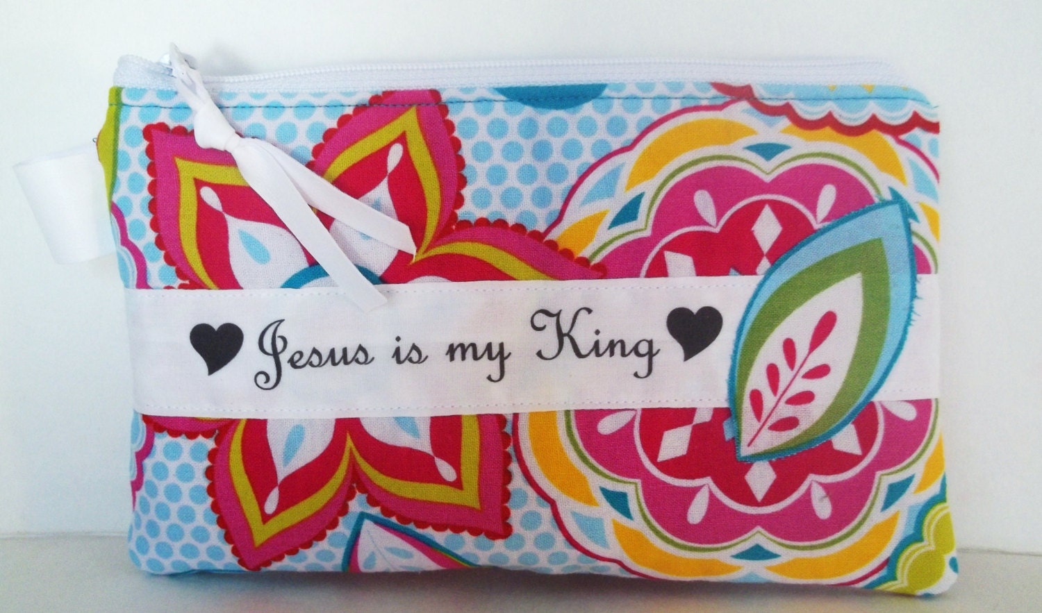 Pouch, zippered bag, padded Zippered pouch for  first aid, coins, phone, cosmetics,Jesus,  Inspirational, Christian, Religious