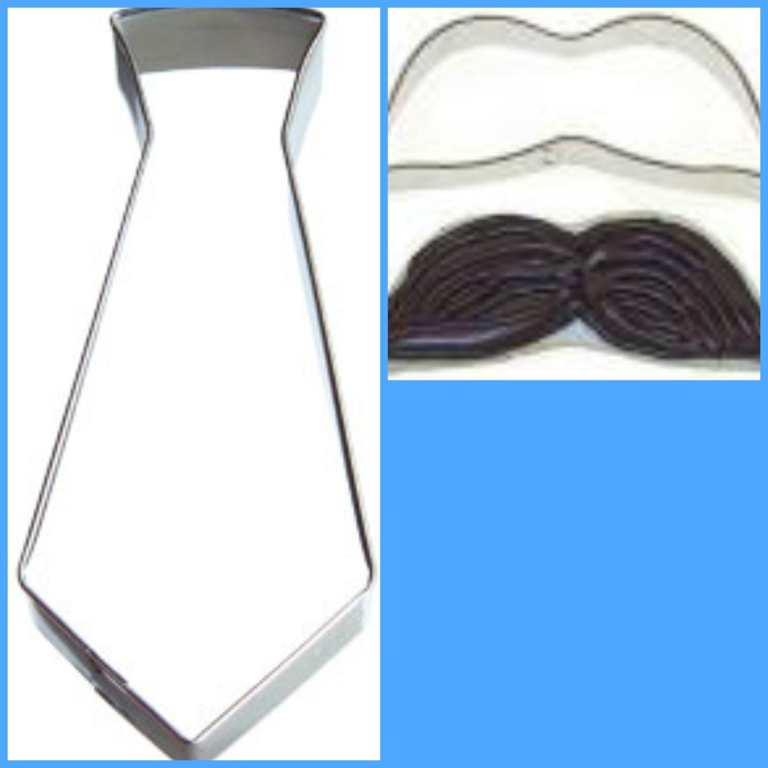 Little Man  Cookie Cutter set w/ neck tie 5" and mustache 4"